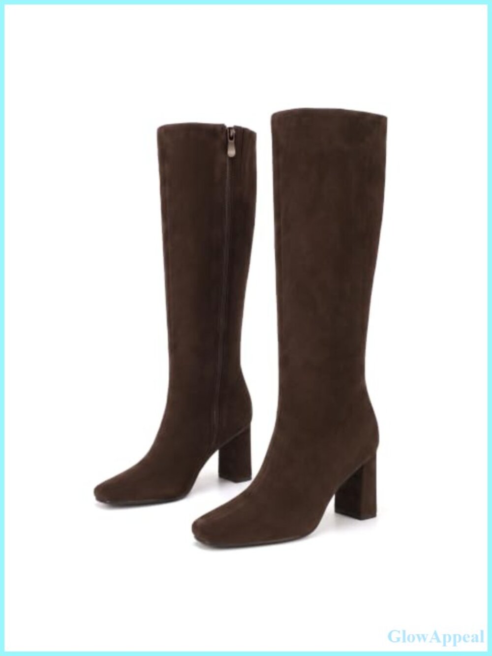 IDIFU Women's Knee High Boots Square Toe Chunky Heel Faux Leather